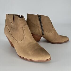 Frye Boots Womens Size 8M Tan Ash Western Ankle Zip Leather Stacked Heel Shoes